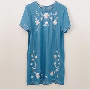 NWT Embroidered Chambray Dress